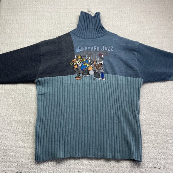 Y2K FUBU Platinum Junkyard Jazz Fat Albert Mens XXL Knit Mock neck sweater Blue - Picture 9 of 16